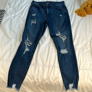 Express denim perfect stretch + women ripped skinny jeans size 10R